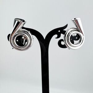 Vintage Coro Silver Tone Modern Sculptural Clip On Earrings Abstract Statement